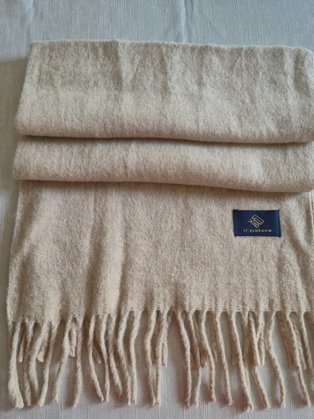 YF.Blossom Cozy Oatmeal Neutral Winter Scarf Brushed Fringe Blanket Wrap